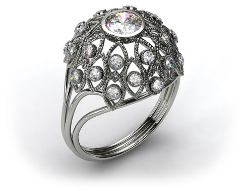 18k White Gold Brilliant Diamond Firework Engagement Ring